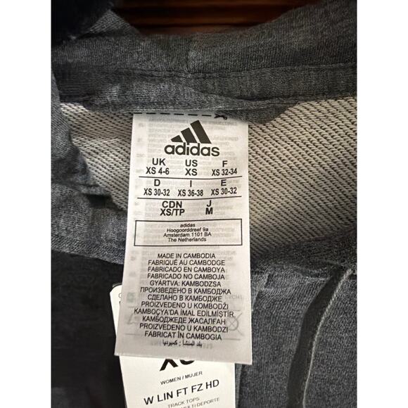 Adidas Women's Grey & Pink Full-Zip Logo Hoodie Size Extra Small XS New - Picture 4 of 5